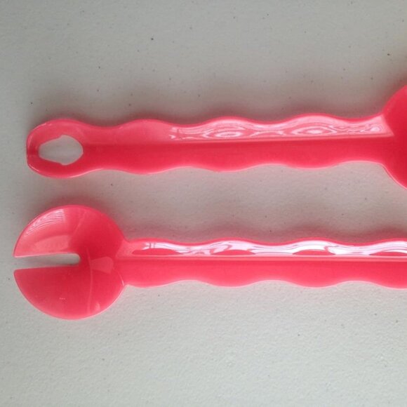 Tupperware Impressions Salad Serving Spoon Fork Interlocking Tongs Set Guava New - Picture 2 of 4